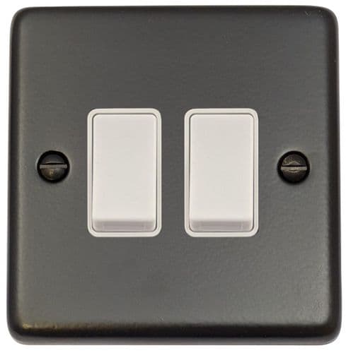 G&H CFB2W Standard Plate Matt Black 2 Gang 1 or 2 Way Rocker Light Switch