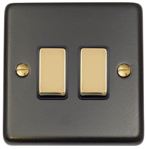 G&H CFB302-PB Standard Plate Matt Black 2 Gang 1 or 2 Way Rocker Light Switch