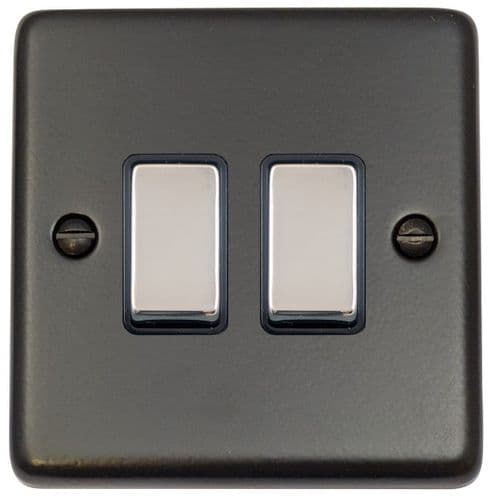 G&H CFB302-PC Standard Plate Matt Black 2 Gang 1 or 2 Way Rocker Light Switch
