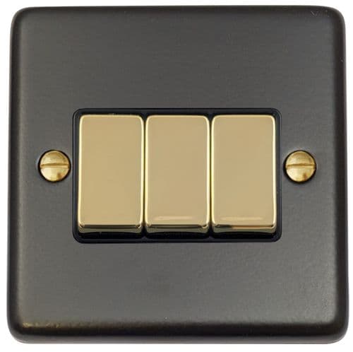G&H CFB303-PB Standard Plate Matt Black 3 Gang 1 or 2 Way Rocker Light Switch