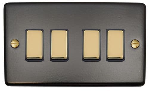 G&H CFB304-PB Standard Plate Matt Black 4 Gang 1 or 2 Way Rocker Light Switch