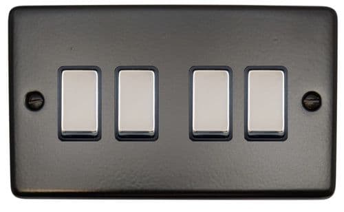 G&H CFB304-PC Standard Plate Matt Black 4 Gang 1 or 2 Way Rocker Light Switch