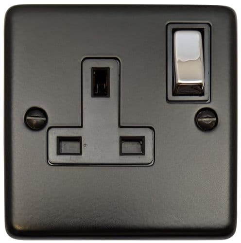 G&H CFB309-PC Standard Plate Matt Black 1 Gang Single 13A Switched Plug Socket