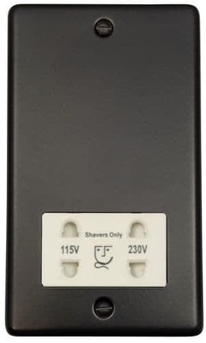 G&H CFB30W Standard Plate Matt Black Dual Voltage Shaver Socket 115-230V
