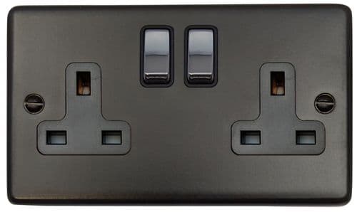 G&H CFB310-PC Standard Plate Matt Black 2 Gang Double 13A Switched Plug Socket