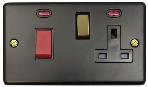G&H CFB329-PB Standard Plate Matt Black 45 Amp DP Cooker Switch & 13A Switched Socket