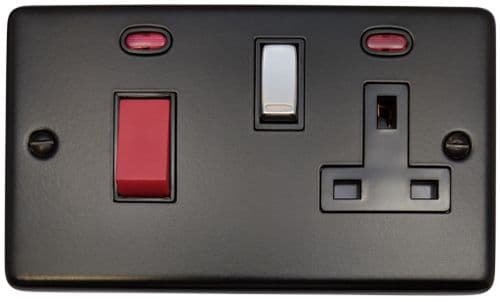 G&H CFB329-PC Standard Plate Matt Black 45 Amp DP Cooker Switch & 13A Switched Socket