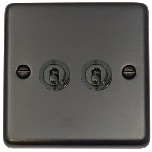 G&H CFB382-BN Standard Plate Matt Black 2 Gang 2 Way Toggle Light Switch