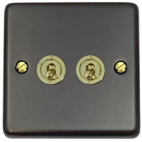 G&H CFB382-PB Standard Plate Matt Black 2 Gang 1 or 2 Way Toggle Light Switch