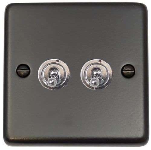 G&H CFB382-PC Standard Plate Matt Black 2 Gang 1 or 2 Way Toggle Light Switch