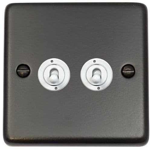 G&H CFB382-W Standard Plate Matt Black 2 Gang 1 or 2 Way Toggle Light Switch