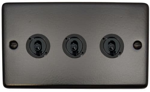 G&H CFB383-FBK Standard Plate Matt Black 3 Gang 1 or 2 Way Toggle Light Switch