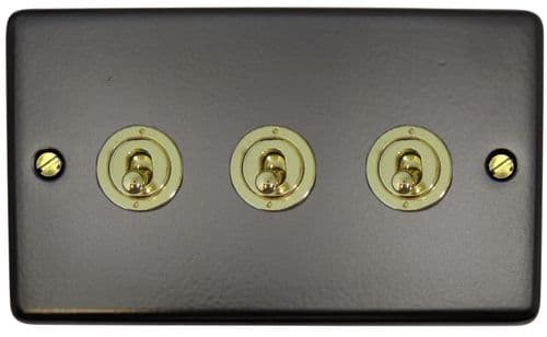 G&H CFB383-PB Standard Plate Matt Black 3 Gang 1 or 2 Way Toggle Light Switch