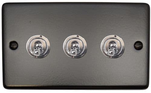 G&H CFB383-PC Standard Plate Matt Black 3 Gang 1 or 2 Way Toggle Light Switch