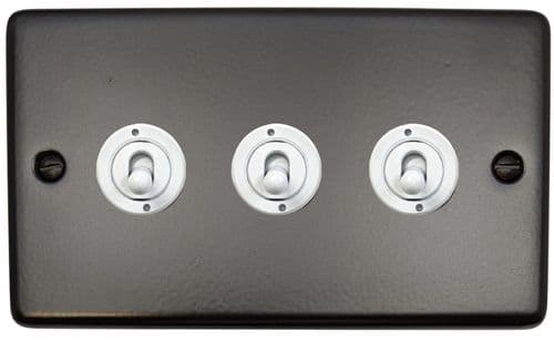 G&H CFB383-W Standard Plate Matt Black 3 Gang 1 or 2 Way Toggle Light Switch