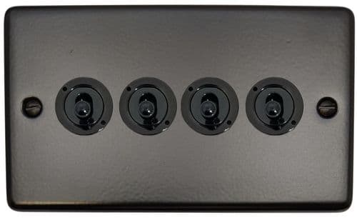 G&H CFB384-FBK Standard Plate Matt Black 4 Gang 1 or 2 Way Toggle Light Switch