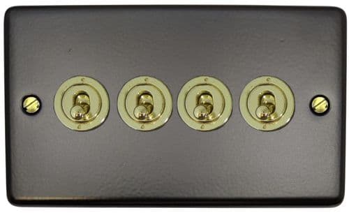 G&H CFB384-PB Standard Plate Matt Black 4 Gang 1 or 2 Way Toggle Light Switch
