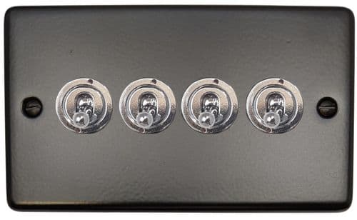 G&H CFB384-PC Standard Plate Matt Black 4 Gang 1 or 2 Way Toggle Light Switch