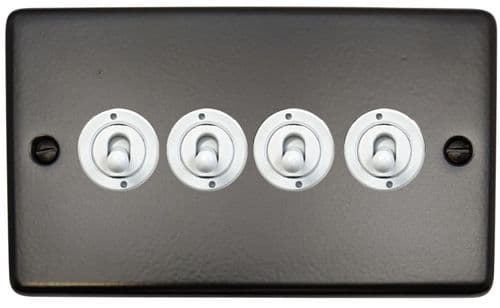 G&H CFB384-W Standard Plate Matt Black 4 Gang 1 or 2 Way Toggle Light Switch