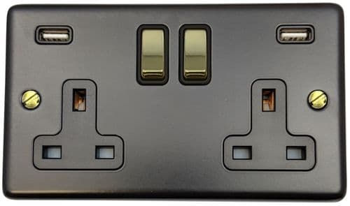 G&H CFB3910-PB Standard Plate Matt Black 2 Gang Double 13A Switched Plug Socket 2.1A USB