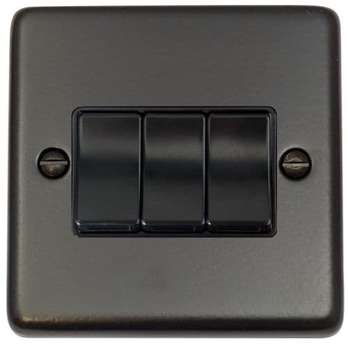 G&H CFB3B Standard Plate Matt Black 3 Gang 1 or 2 Way Rocker Light Switch