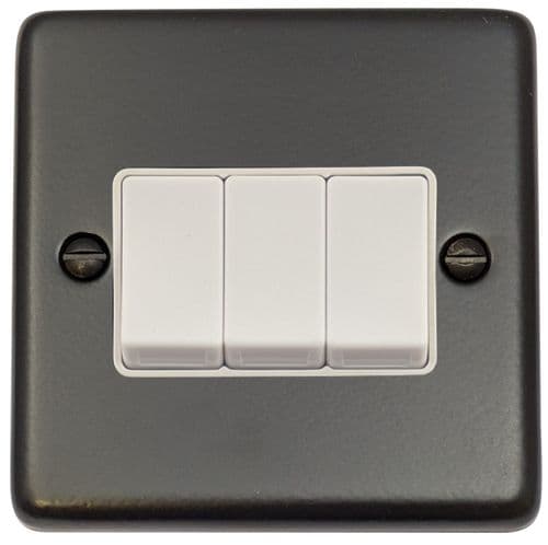 G&H CFB3W Standard Plate Matt Black 3 Gang 1 or 2 Way Rocker Light Switch