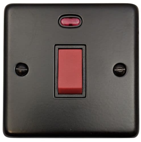G&H CFB46B Standard Plate Matt Black 45 Amp DP Cooker Switch & Neon Single Plate