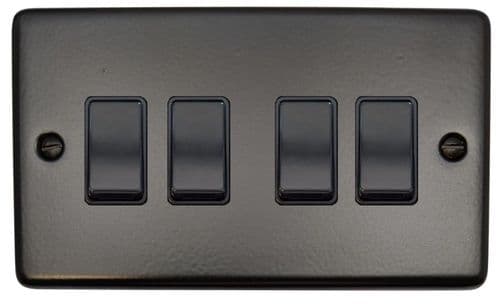 G&H CFB4B Standard Plate Matt Black 4 Gang 1 or 2 Way Rocker Light Switch