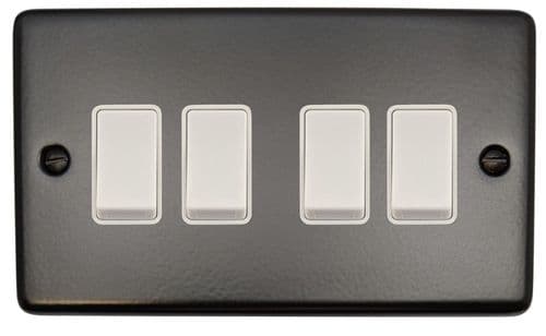G&H CFB4W Standard Plate Matt Black 4 Gang 1 or 2 Way Rocker Light Switch