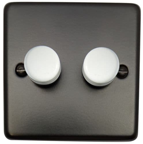 G&H CFB522-W Standard Plate Matt Black 2 Gang 1 or 2 Way LED Dimmer Switch