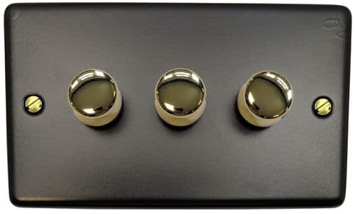 G&H CFB523-PB Standard Plate Matt Black 3 Gang 1 or 2 Way LED Dimmer Switch