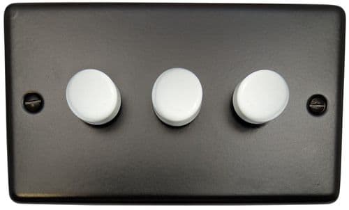G&H CFB523-W Standard Plate Matt Black 3 Gang 1 or 2 Way LED Dimmer Switch