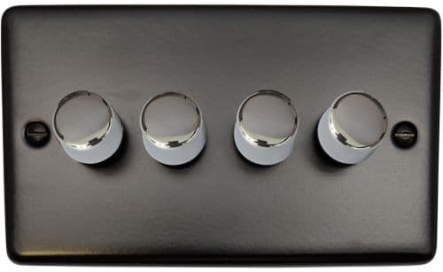 G&H CFB524-PC Standard Plate Matt Black 4 Gang 1 or 2 Way LED Dimmer Switch