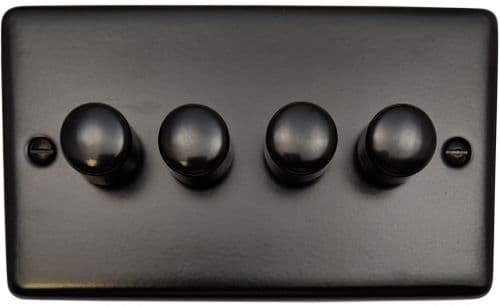 G&H CFB524 Standard Plate Matt Black 4 Gang 1 or 2 Way LED Dimmer Switch