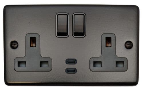 G&H CFB913B Standard Plate Matt Black 2 Gang Double 13A Plug Socket Dual 4.2A USB C