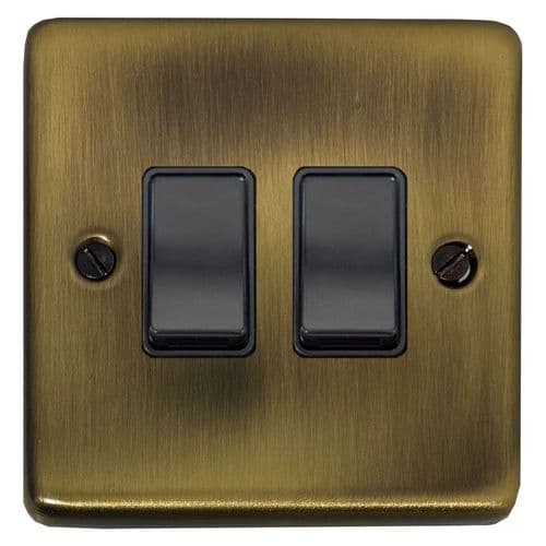 G&H CLAB2B Standard Plate Light Antique Brass 2 Gang 1 or 2 Way Rocker Light Switch