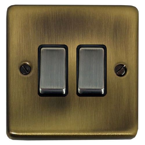 G&H CLAB302 Standard Plate Light Antique Brass 2 Gang 1 or 2 Way Rocker Light Switch