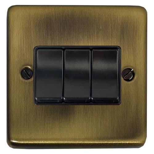 G&H CLAB3B Standard Plate Light Antique Brass 3 Gang 1 or 2 Way Rocker Light Switch
