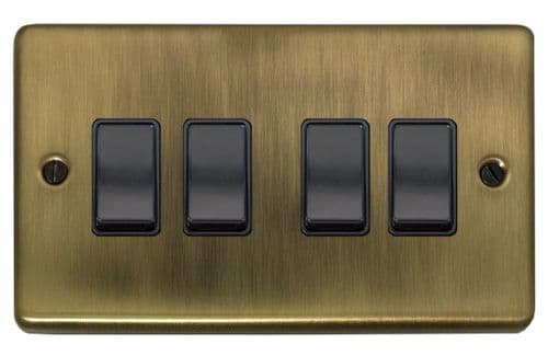 G&H CLAB4B Standard Plate Light Antique Brass 4 Gang 1 or 2 Way Rocker Light Switch