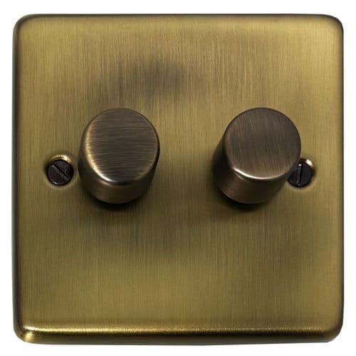 G&H CLAB522 Standard Plate Light Antique Brass 2 Gang 1 or 2 Way LED Dimmer Switch