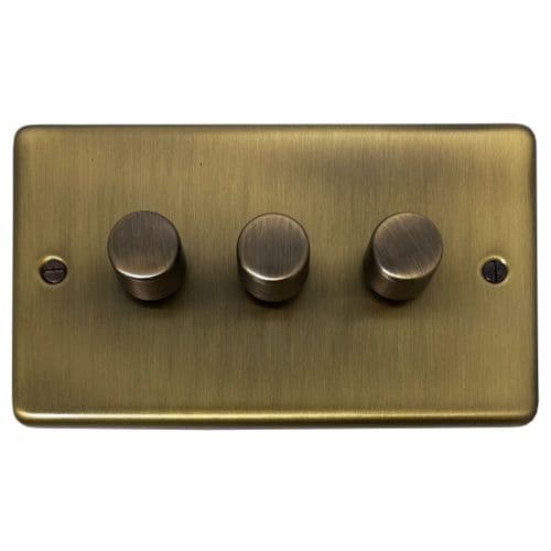 G&H CLAB523 Standard Plate Light Antique Brass 3 Gang 1 or 2 Way LED Dimmer Switch