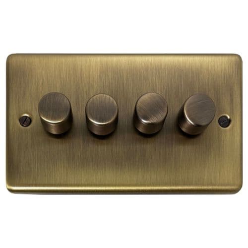G&H CLAB524 Standard Plate Light Antique Brass 4 Gang 1 or 2 Way LED Dimmer Switch