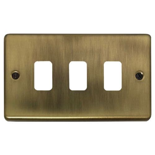 G&H CLAB73 Standard Plate Light Antique Brass 3 Gang Grid Plate to suit G&H Grid Modules