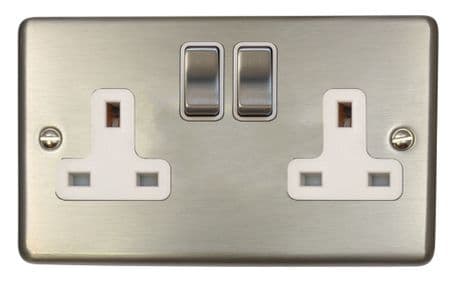 G&H CSS210 Standard Plate Brushed Steel 2 Gang Double 13A Switched Plug Socket