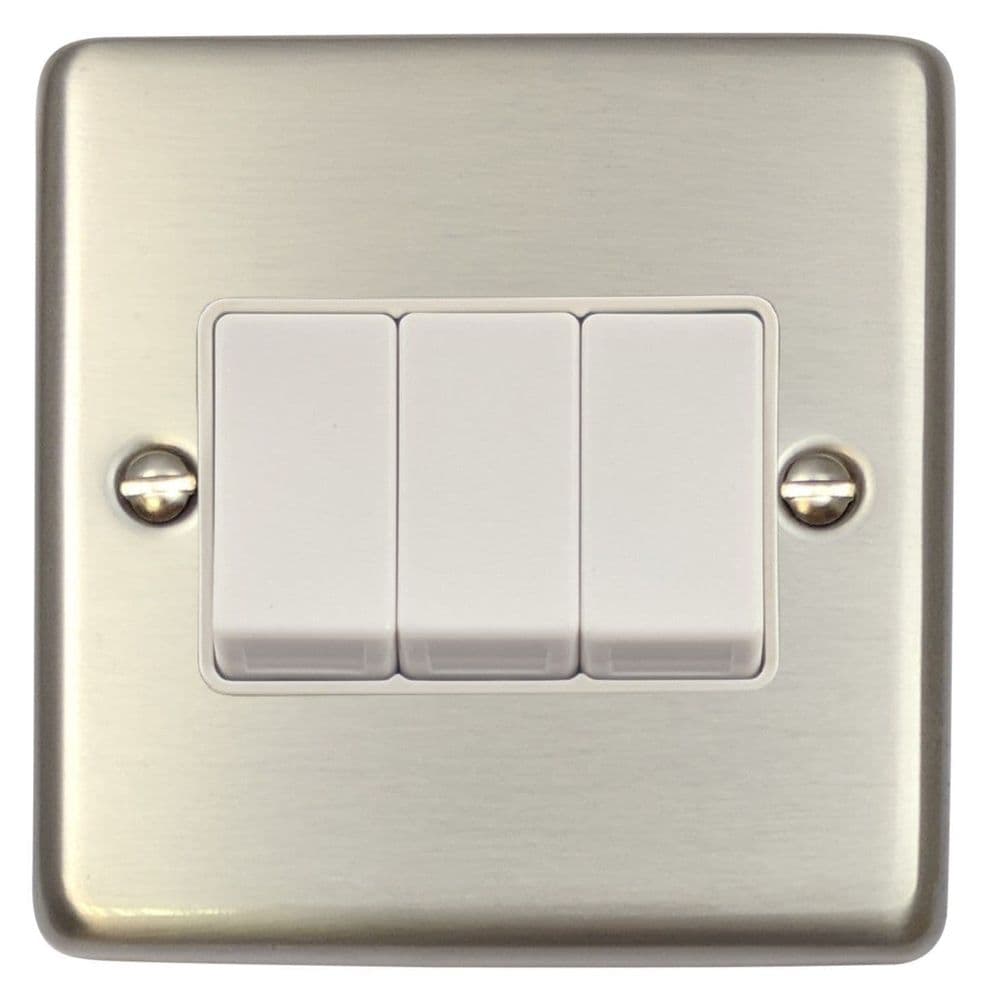 G&H CSS3W Standard Plate Brushed Steel 3 Gang 1 or 2 Way Rocker Light ...