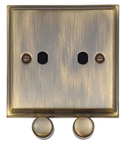 G&H DAB12-PK Deco Plate Antique Brass 2 Gang Dimmer Plate Only inc Dimmer Knobs