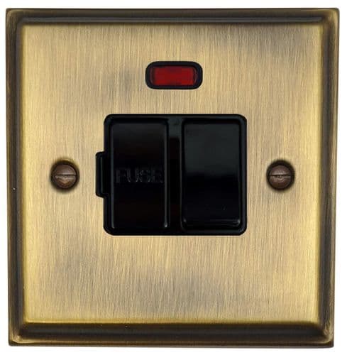 G&H DAB27B Deco Plate Antique Brass 1 Gang Fused Spur 13A Switched & Neon