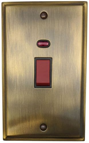 G&H DAB28B Deco Plate Antique Brass 45 Amp DP Cooker Switch & Neon Vertical Plate