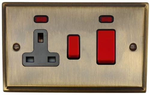 G&H DAB29B Deco Plate Antique Brass 45 Amp DP Cooker Switch & 13A Switched Socket