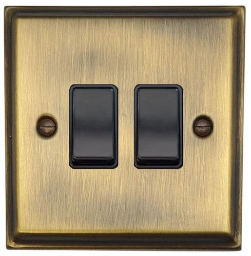 G&H DAB2B Deco Plate Antique Brass 2 Gang 1 or 2 Way Rocker Light Switch